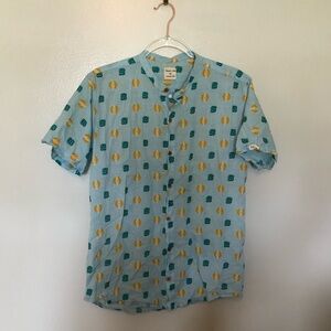 Block + Ink Button Up Shirt Band Collar Blue Medium